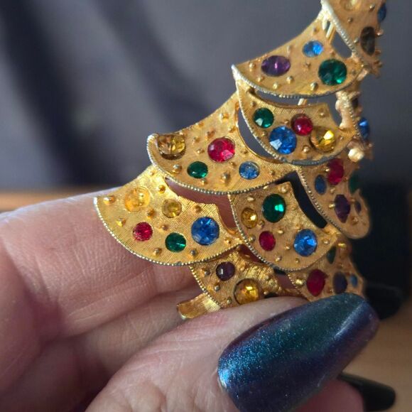 Vintage JJ Christmas tree brooch pin 1960's MCM - Picture 3 of 6